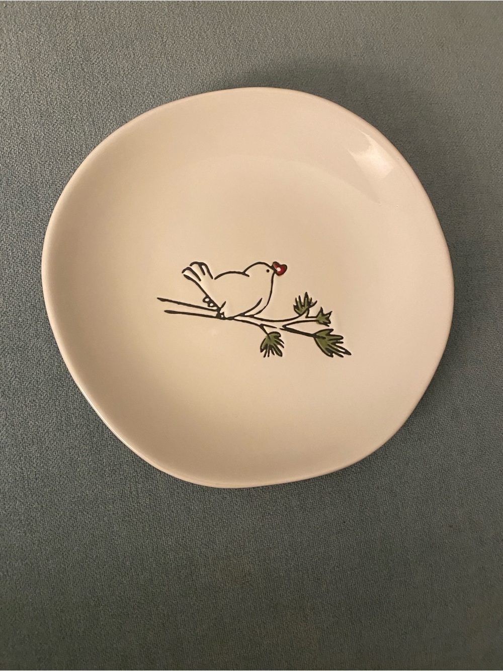 TAG Ceramic Bird Plate Whimsical Bird Branch Red Heart 6" Trinket Jewelry Dish